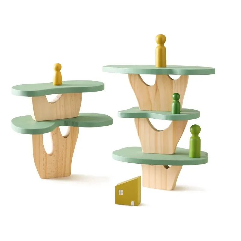 Jeux Montessori en bois – Blocs empilables maisons de forêt pour bébé – Jouet éducatif d’éveil et cadeau original