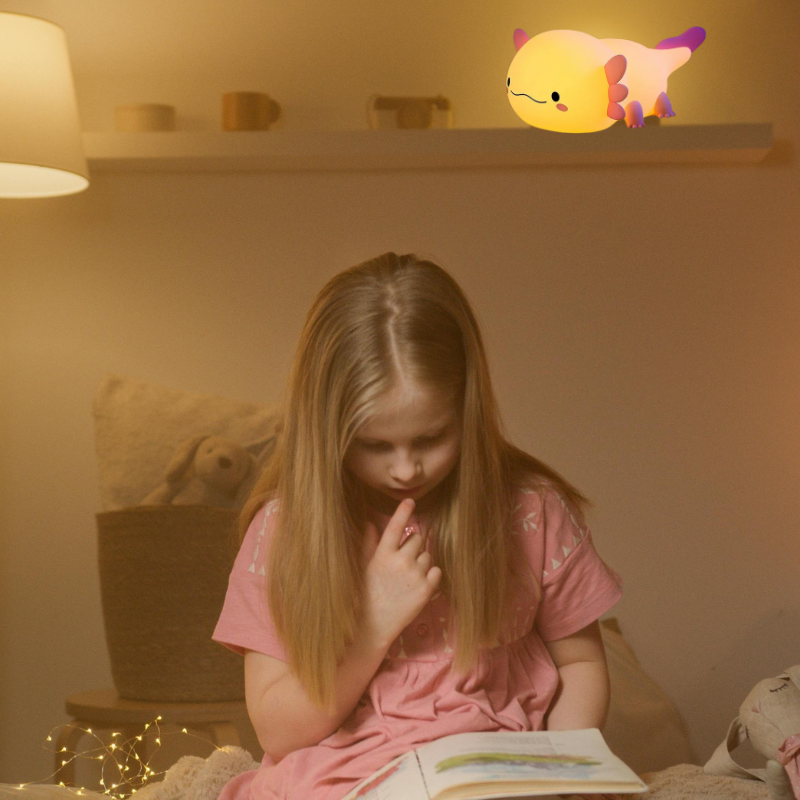 Veilleuse Axolotl en silicone – Lampe de chevet tactile pour enfant rechargeable par USB – Cadeau idéal et article de décoration