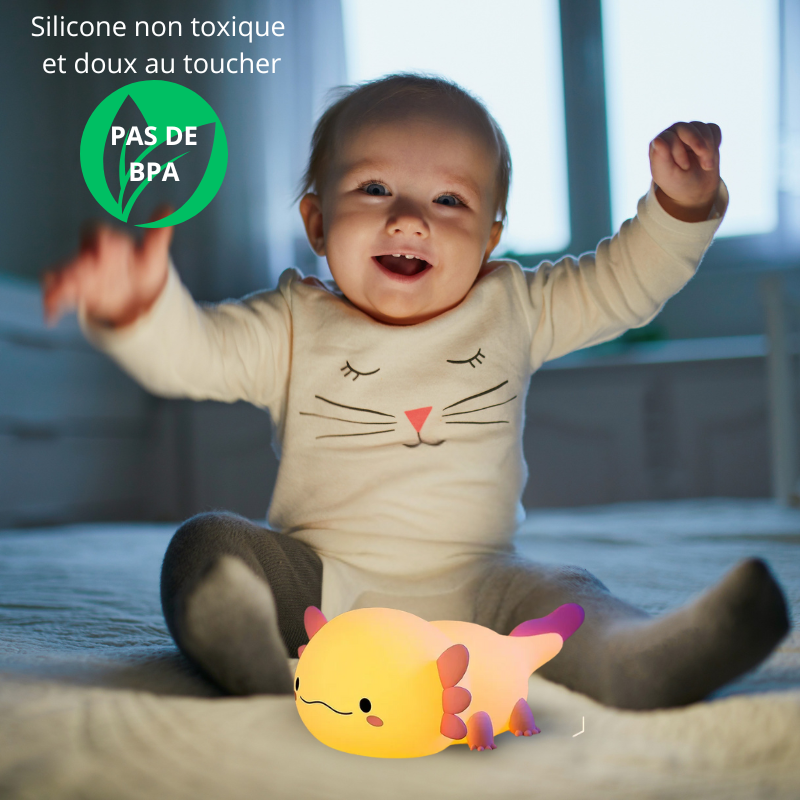 Veilleuse Axolotl en silicone – Lampe de chevet tactile pour enfant rechargeable par USB – Cadeau idéal et article de décoration