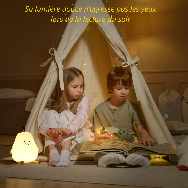 Veilleuse poire en silicone – Lampe de chevet tactile 7 couleurs pour enfant rechargeable par USB – Cadeau idéal et article de décoration