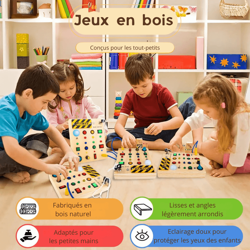 Jeu Montessori en bois pour bébé – Eveil et jeux garantis avec lumières et activités sensorielles – Motricité fine et apprentissage