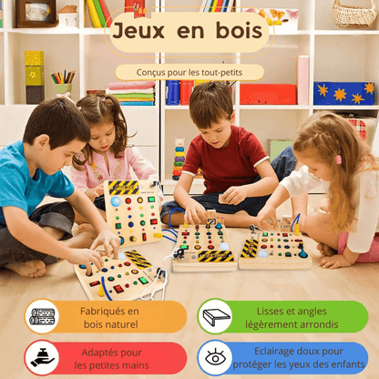 Jeu Montessori en bois pour bébé – Eveil et jeux garantis avec lumières et activités sensorielles – Motricité fine et apprentissage