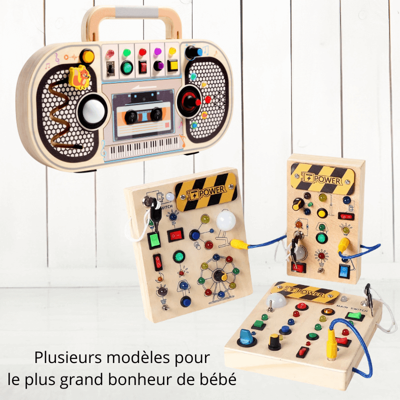 Jeu Montessori en bois pour bébé – Eveil et jeux garantis avec lumières et activités sensorielles – Motricité fine et apprentissage
