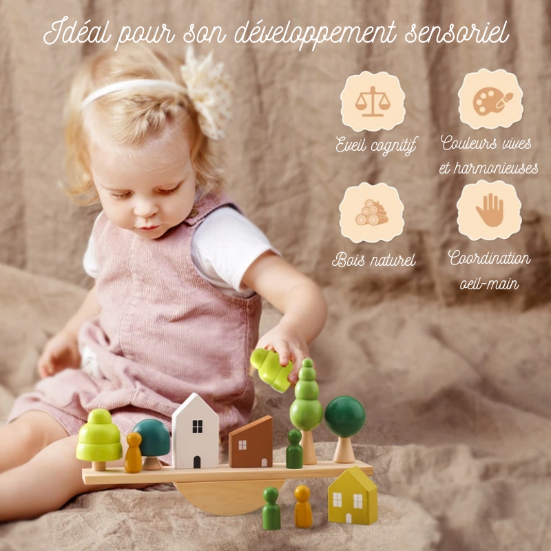 Jeux Montessori en bois – Blocs empilables maisons de forêt pour bébé – Jouet éducatif d’éveil et cadeau original