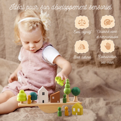 Jeux Montessori en bois – Blocs empilables maisons de forêt pour bébé – Jouet éducatif d’éveil et cadeau original