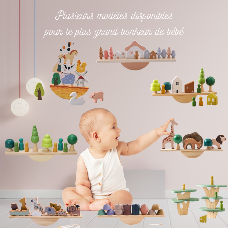 Jeux Montessori en bois – Blocs empilables maisons de forêt pour bébé – Jouet éducatif d’éveil et cadeau original