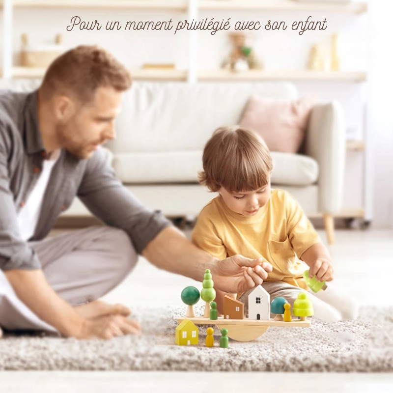 Jeux Montessori en bois – Blocs empilables maisons de forêt pour bébé – Jouet éducatif d’éveil et cadeau original