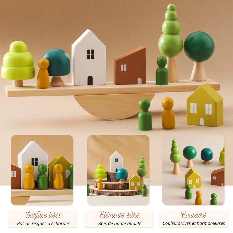 Jeux Montessori en bois – Blocs empilables maisons de forêt pour bébé – Jouet éducatif d’éveil et cadeau original
